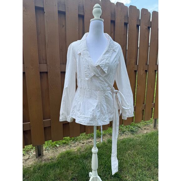 Pete & Greta White Poplin Wrap Shirt Size Small Y2K - Picture 2 of 7